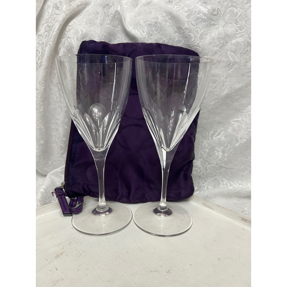 Wedgwood Vera Wang Grosgrain Crystal Wine Glasses Set of 2 Clear Stemware 9.5in